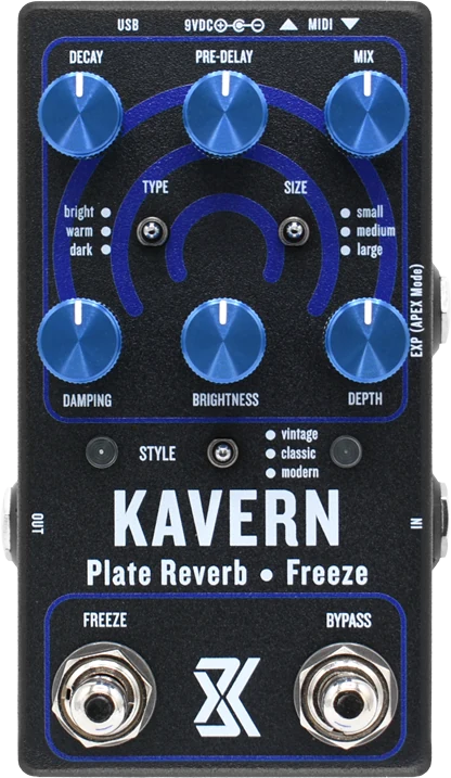 Kavern Plate Reverb / Freeze pedal, top view